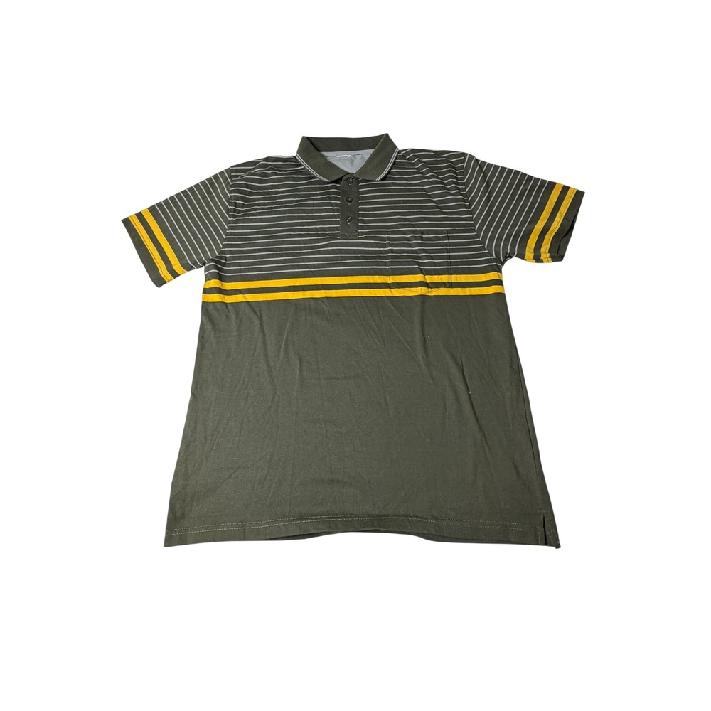 Unbranded Polo Shirt Mens XL Green Striped Short Sleeve Pocket Casual Excellent